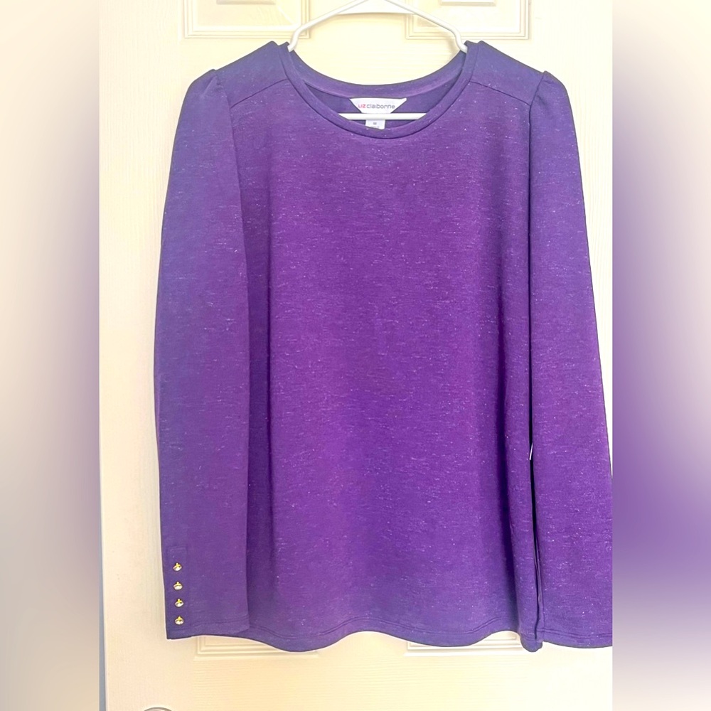 Brand New Liz Claiborne Mysteries Purple/Silver Top with Crystal Buttons Size M